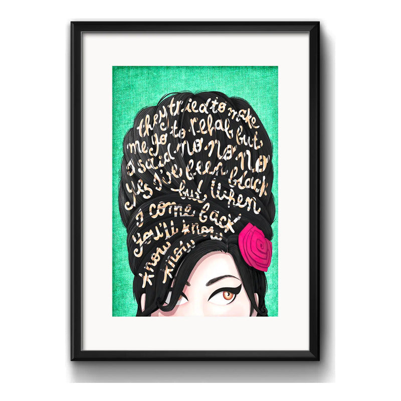 Cuadro Amy Winehouse Rehab Letra Decoracion Con Paspartú Marco Negro