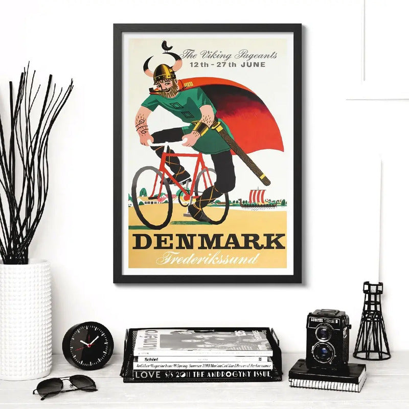 Cuadro Carrera Bicicleta Retro Vintage Bike Ciclismo Afiche Denmark The Viking Pageants 1936 Negro
