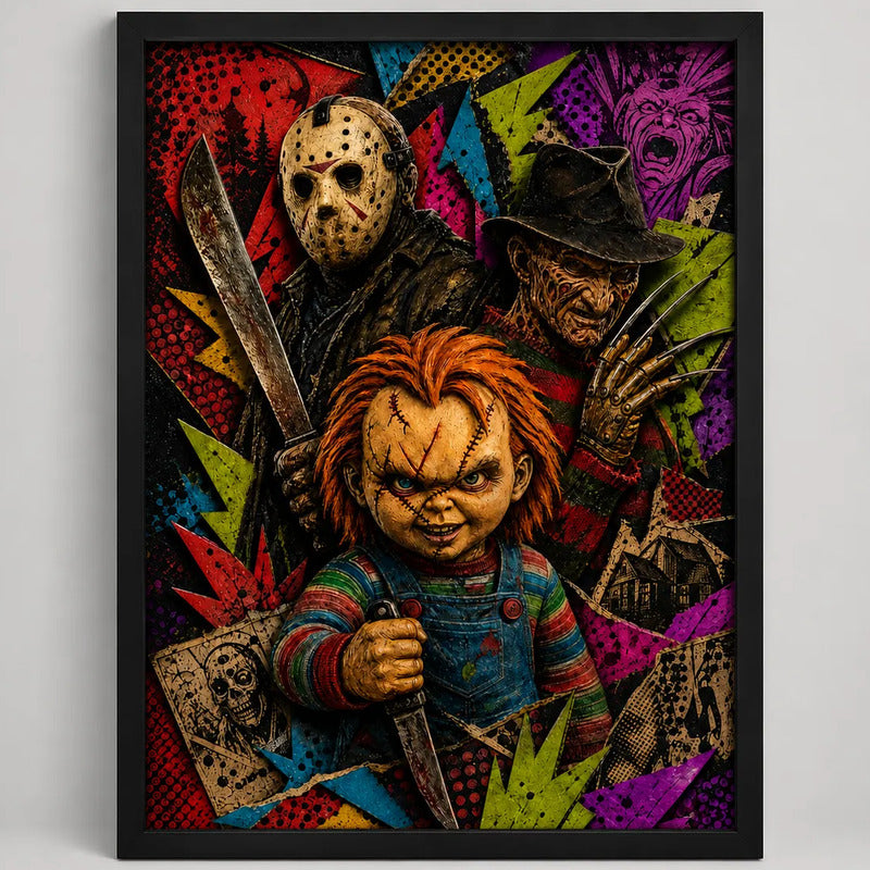 Cuadro Chucky Jason Freddy Krueger Pelicula Terror Efecto 3d Marco Negro