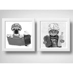 Set 2 Cuadros Perro Gato Baño Mascota Bañera Pet Veterinaria