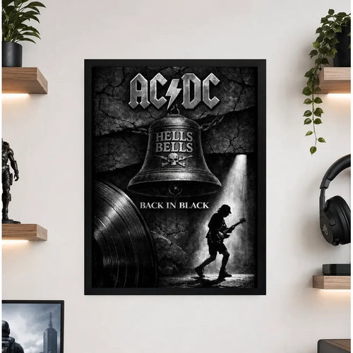 Cuadro Ac/dc Hells Bells Back In Black Banda Arte Rock Acdc Marco Negro
