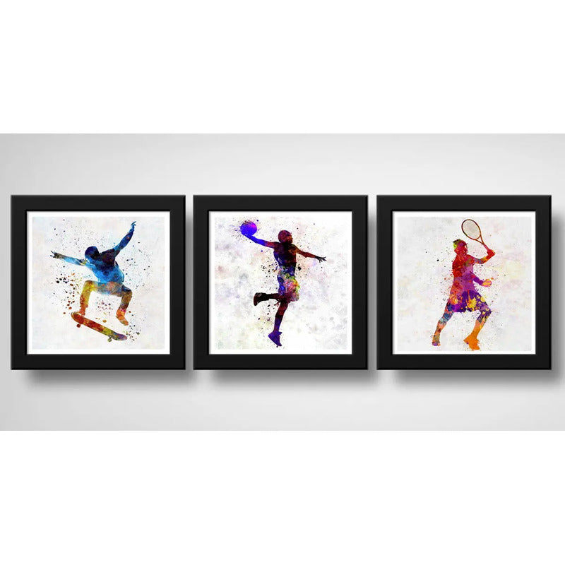 Set 3 Cuadros Skate Basket Tenis Pop Art Club Gym Deportes