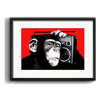 Cuadro Mono Con Radio Chimpancé Decoracion Con Paspartú