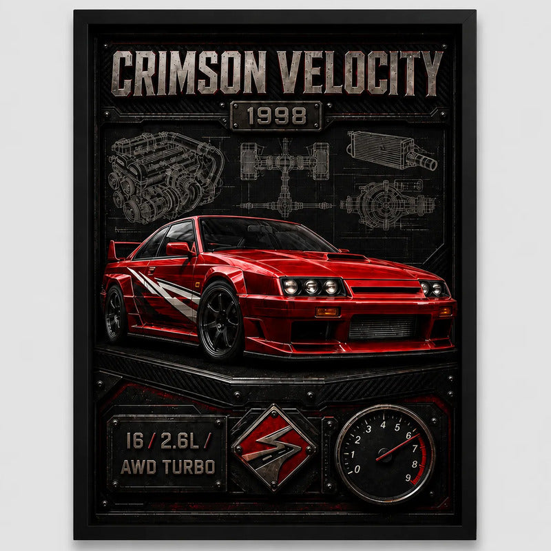 Cuadro Nissan Skyline Auto Deportivo Clásico Arte Efecto 3d Marco Negro