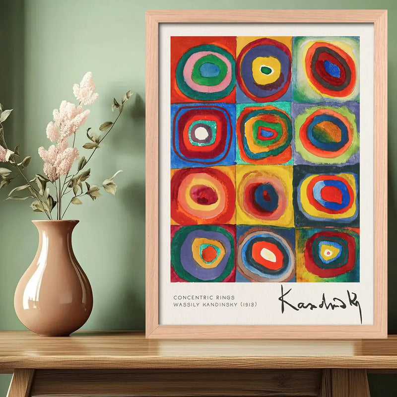 Cuadro Living Kandinsky Anillos Arte Abstracto Marco Oak Marco Marrón Claro