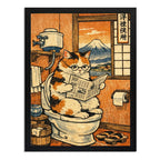 Cuadro Gato Bano Diario Japón Mascota Arte Decoracion Marco Negro