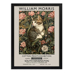 Cuadro Gato Flores William Morris Gatito Arte Exposición Marco Negro