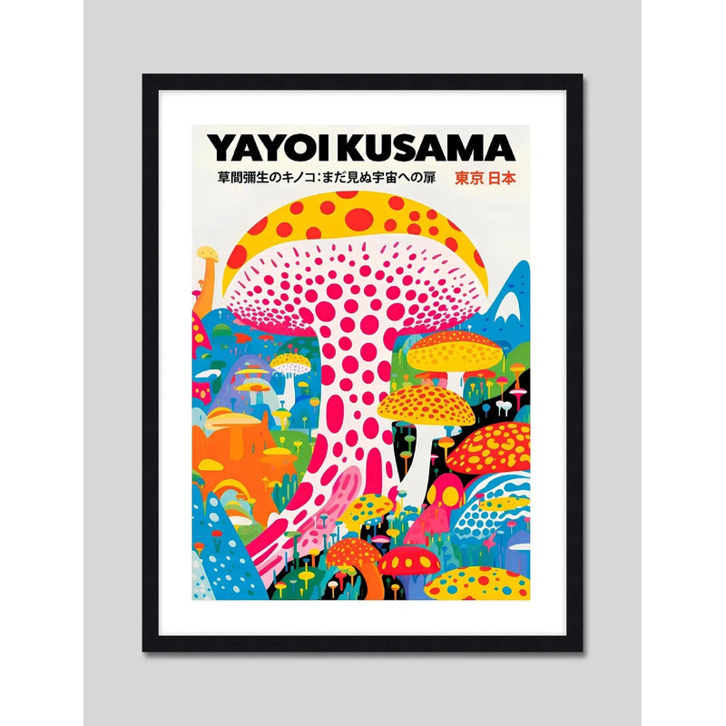 Cuadro Cucumelo Hongos Yayoi Kusama Acid Dreams Arte Japones Marco Negro