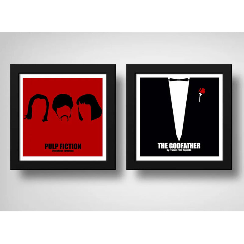 Set 2 Cuadros Pulp Fiction Godfather Minimalista Peliculas Marco Negro