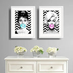 Set 2 Cuadros Marilyn Monroe Audrey Hepburn Chicle Paspartu
