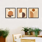 Set 3 Cuadros Boho Geometrico Tonos Suaves Tierra 33x33cm Marco Negro