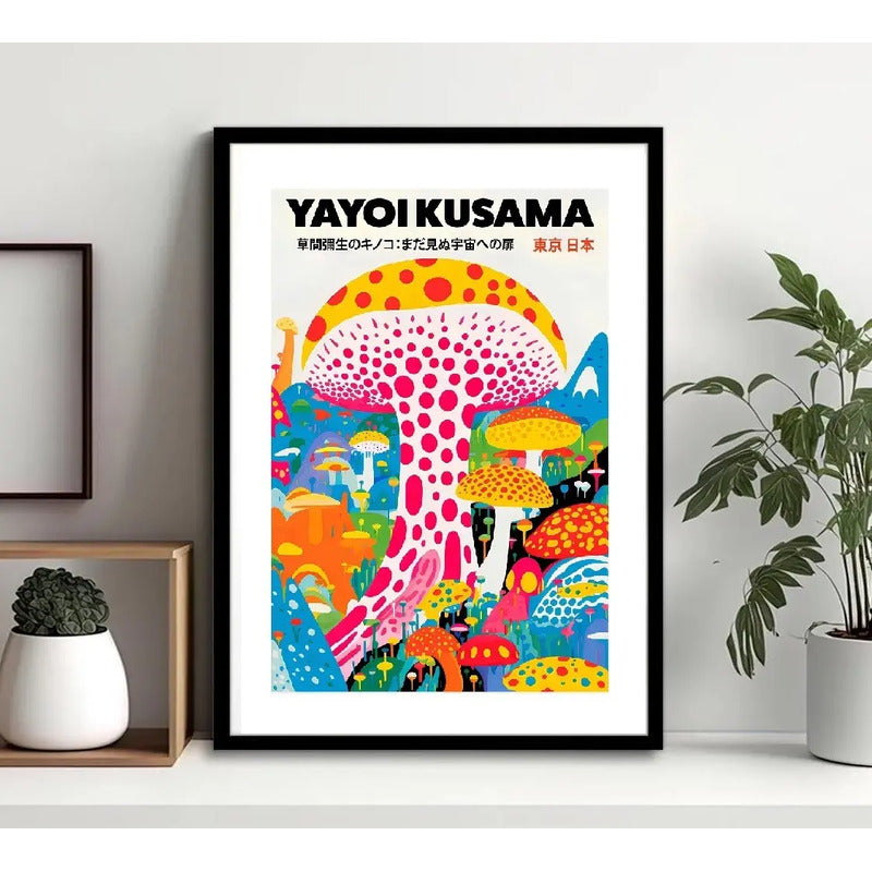 Cuadro Cucumelo Hongos Yayoi Kusama Acid Dreams Arte Japones Marco Negro