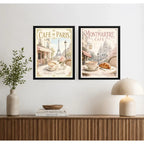 Set 2 Cuadros Café Paris Retro Parisino Decora Cocina Living Marco Negro