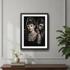 Cuadro Audrey Hepburn Tattoo Catrina Tatuaje Arte Retro Marco Negro