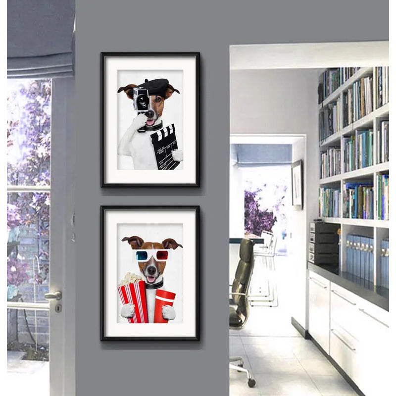 Set 2 Cuadros Perro Cinema Mascota Pet Decoracion Paspartú