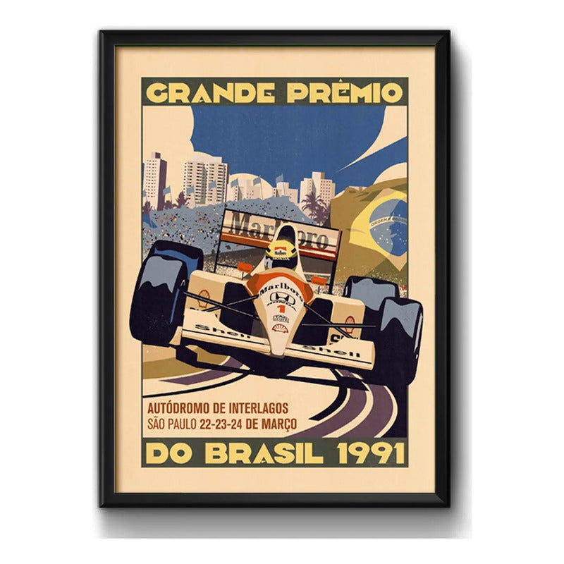 Cuadro Interlagos Brasil Ayrton Senna  Formula 1 Modelo 2 Marco Negro