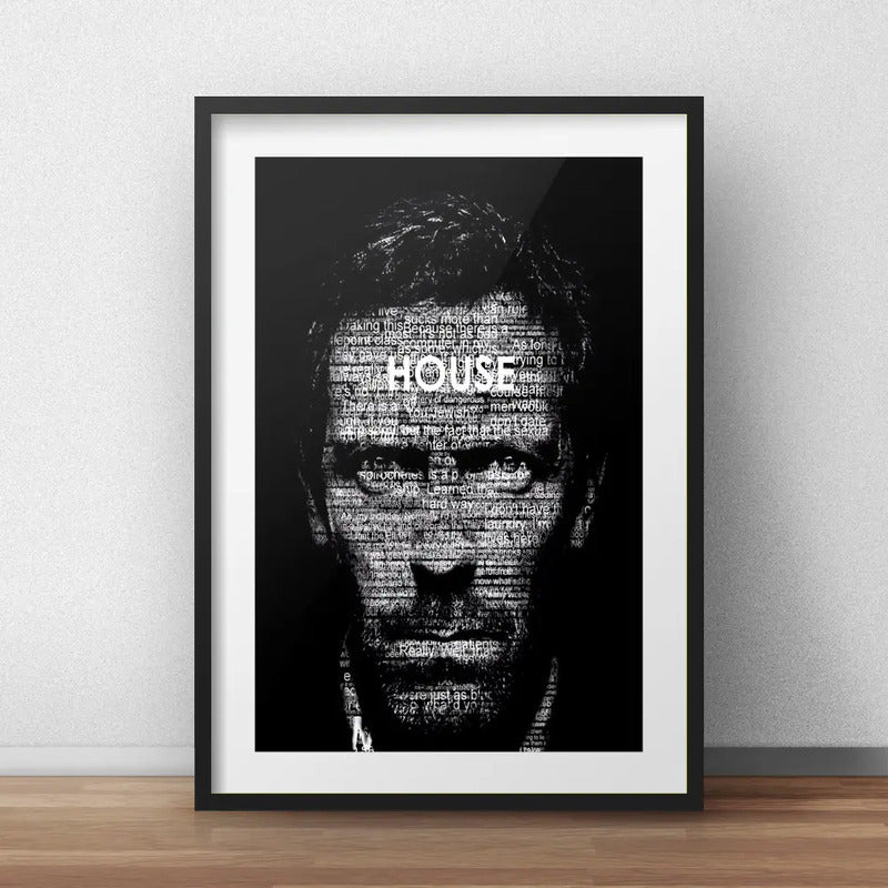 Cuadro Dr. House Frase Serie Tv Blanco Negro Con Paspartú Marco Negro