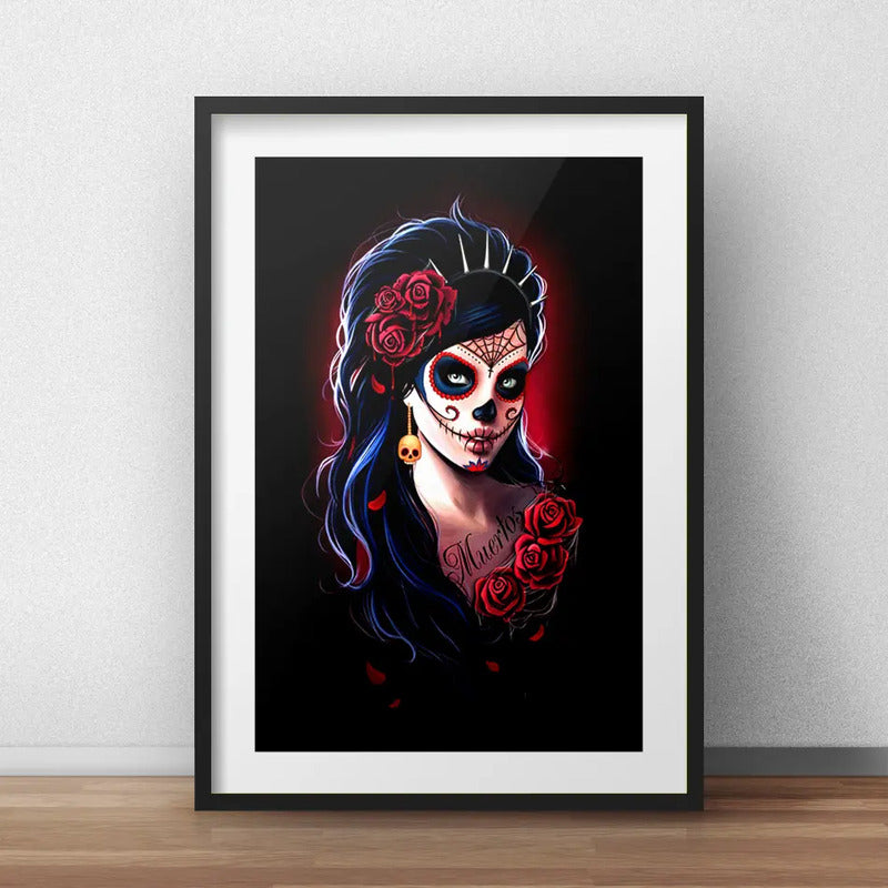 Cuadro Catrina Calavera Mexicana Br2 Decoracion Con Paspartú Marco Negro