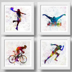 Set 4 Cuadros Carrera Natacion Basket Ciclismo Pop Art Decor