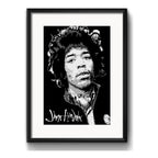 Cuadro Jimi Hendrix Blanco Y Negro Rock Decoracion Paspartú Marco Negro