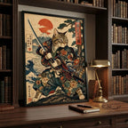 Cuadro Gato Samurai Ninja Japonés Arte Marcial Decoracion Marco Negro