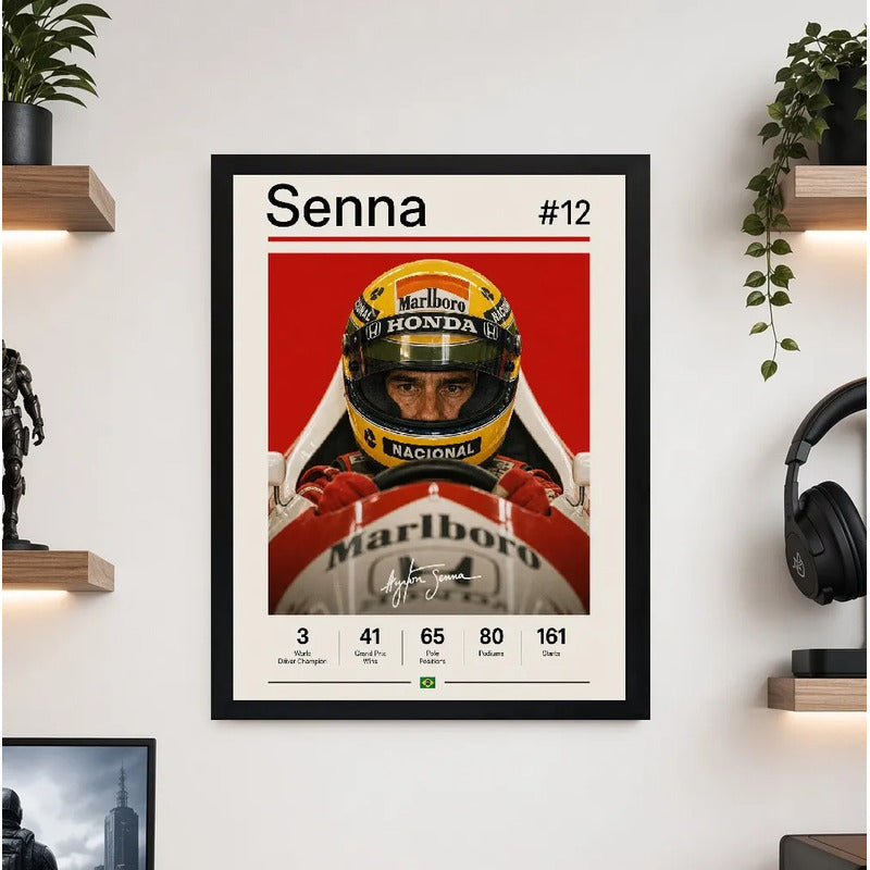 Cuadro Ayrton Senna Piloto Formula 1 Logros Signature B Auto Marco Negro