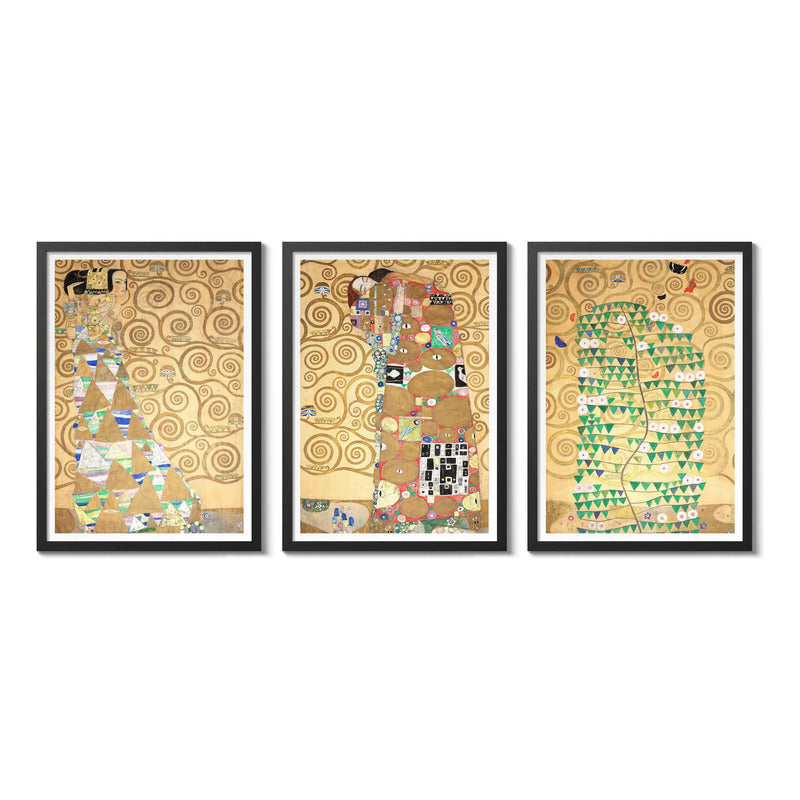 Set 3 Cuadros Living Dormitorio Gustav Klimt Stoclet Frieze Marco Negro