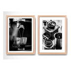 Set 2 Cuadros Cafe Espresso Making Coffee Cafetería Cocina Marco Madera Natural Oak