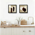 Set 2 Cuadros Dormitorio Living Boho Abstracto Tonos Beige Marco Negro