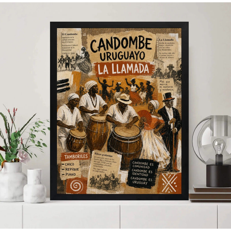 Cuadro Carnaval Uruguayo Candombe La Llamada Arte Retro Marco Negro
