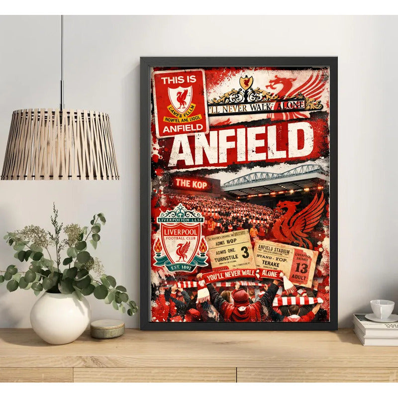 Cuadro Estadio Anfield Liverpool Fc Inglaterra Futbol Retro Marco Negro
