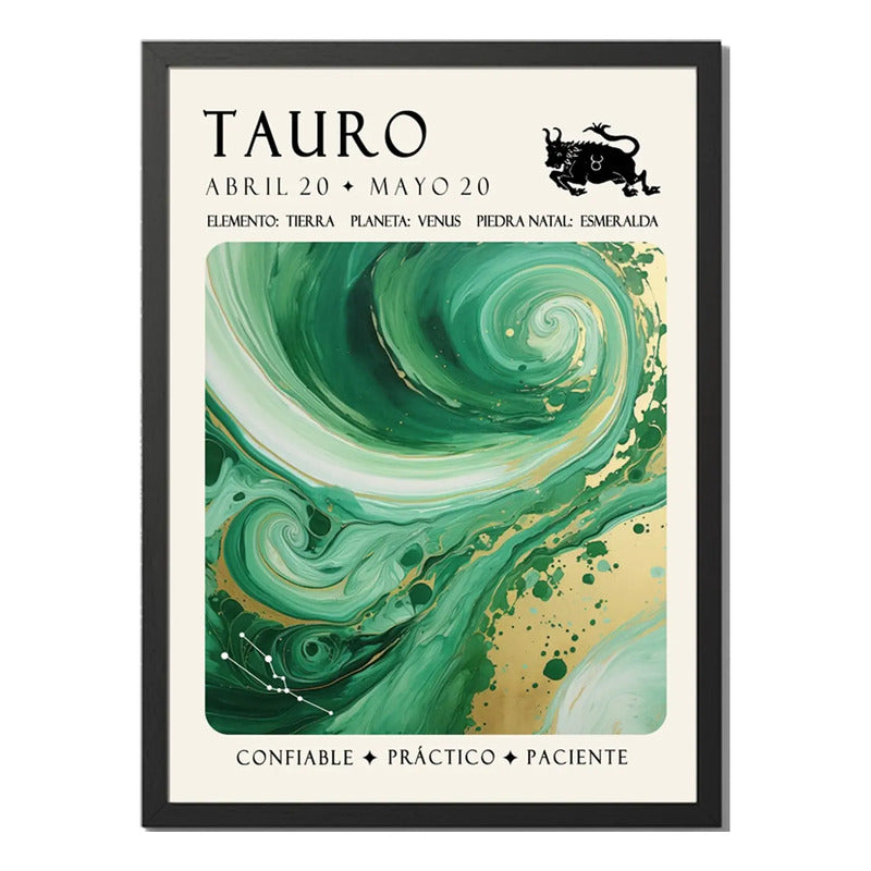 Cuadro Tauro Signo Astrologia Horoscopo Piedra Esmeralda Marco Negro