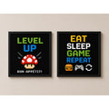 Set 2 Cuadros Cocina Geek Game Bon Appetit Frase Videojuego Marco Negro