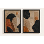 Set 2 Cuadros Boho Abstracto Texturas Bronce Decora Living Marco Negro