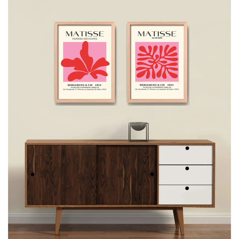 Set 2 Cuadros Dormitorio Living Matisse Tonos Rosa Pink Marco Marrón Claro