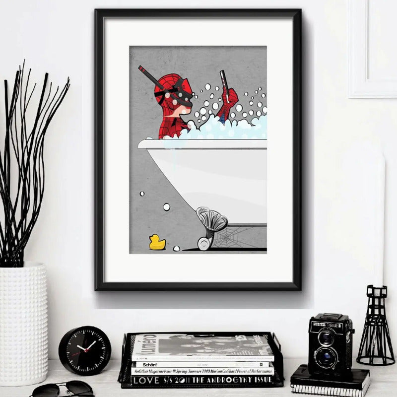 Cuadro Super Heroe Baño Bañera Decoracion Con Paspartú