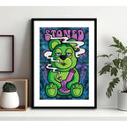 Cuadro Oso Stoned Weed Cannabis Arte Club Decoracion Shop Marco Negro