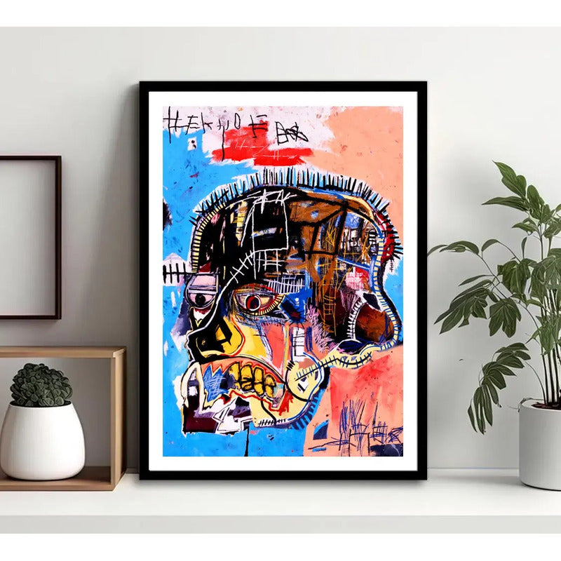 Cuadro Basquiat Arte Urbano Callejera Graffitis Street Art Basquiat Scull Con Marco Negro