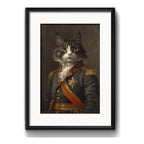 Cuadro Gato General Vintage Militar Arte Con Paspartú Marco Negro