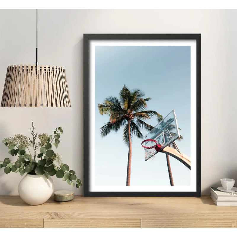 Cuadro Basket Baloncesto Playa Decoracion Playera Tropical Marco Negro