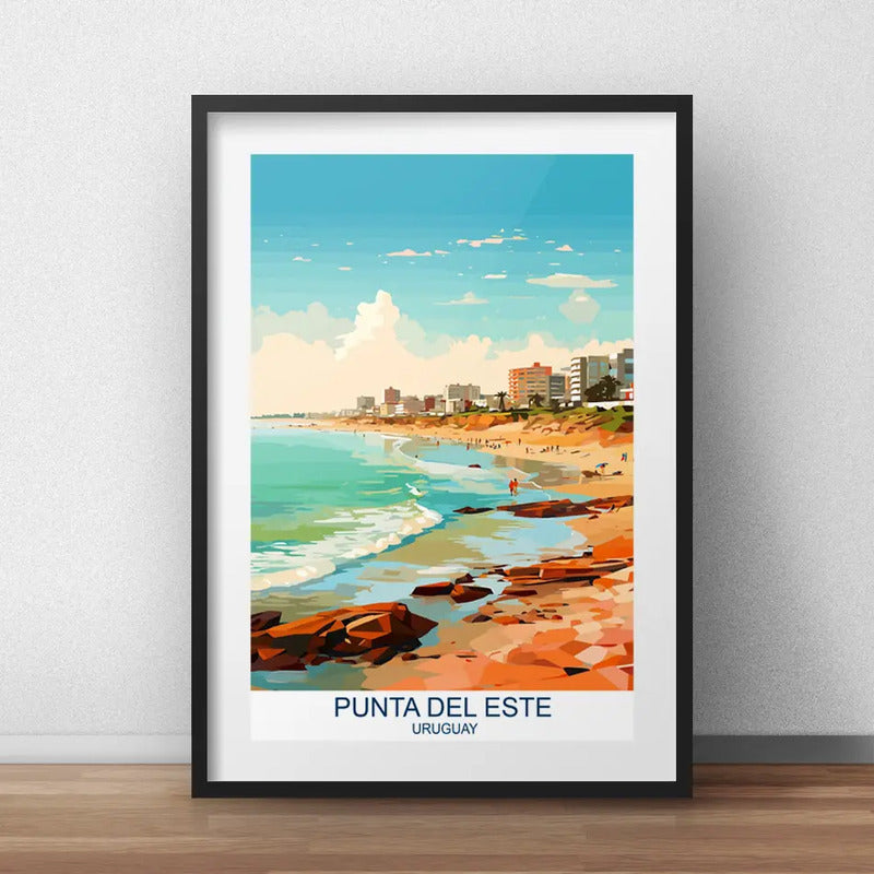 Cuadro Punta Del Este Uruguay Rambla Playa Mar Con Paspartú