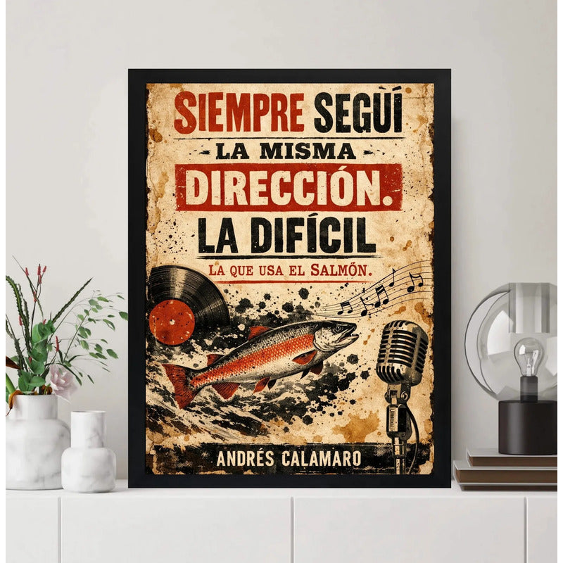 Cuadro Andrés Calamaro El Salmón Letra Arte Rock Musica Marco Negro