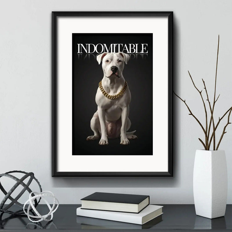 Cuadro Dogo Argentino Mastiff Perro Decoracion Con Paspartú Dogo Argentino Indomitable Indomable Con Marco Negro