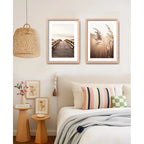 Set 2 Cuadros Paisajes De Playa Tonos Beige Neutros Calidos Marco Madera Natural Oak