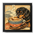 Cuadro Perro Salchicha Café Cocina Arte Japonés Coleccion Marco Negro