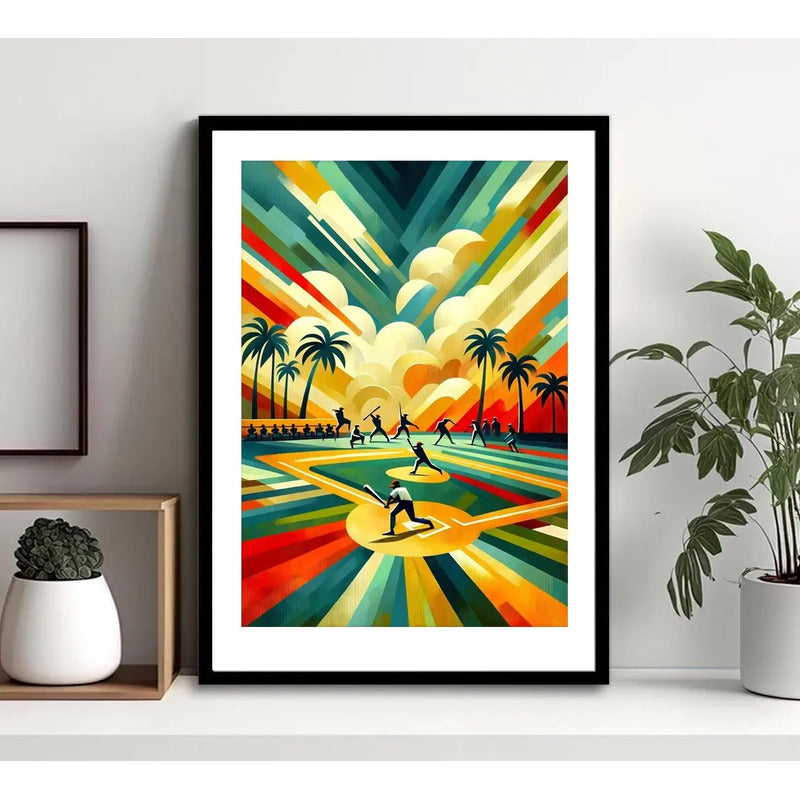 Cuadro Béisbol Baseball Jugador Equipo Club Gym Decoracion Pop Art 3 Con Marco Negro