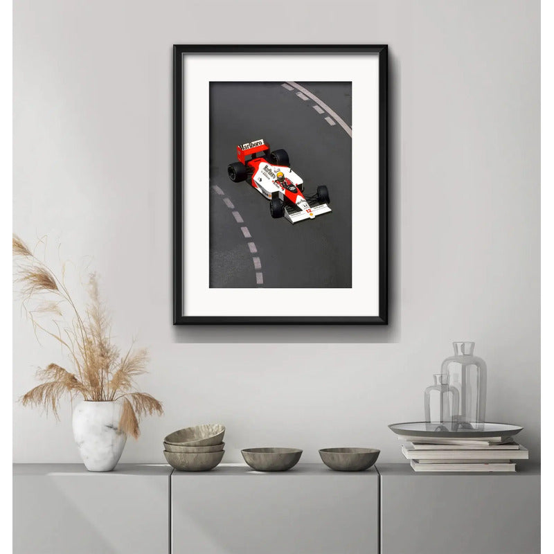 Cuadro Ayrton Senna Mclaren Formula 1 53x43cm Con Paspartu Marco Negro