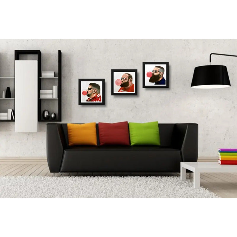 Set 3 Cuadros Barbudos Chicle Pop Art Barber Shop Decoracion