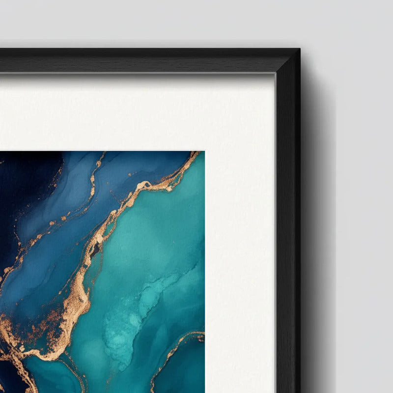 Set 2 Cuadros Abstracto Mármol Azul Turquesa Con Paspartu 43x33cm Cada Cuadro Negro