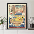 Cuadro Pikachu Baño Monte Fuji Arte Japones Pokemon Anime Marco Negro